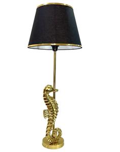 Golden Seahorse Table Lamp With <b>Black</b> Fabric Empire <b>Shade</b> Coastal Decorative <b>Lighting</b> For Bedroom - Product Image 3