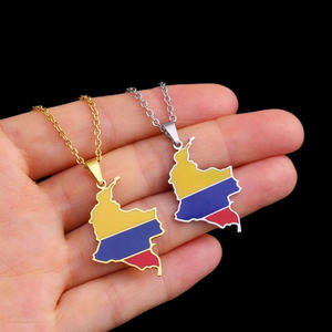 Pendentif Carte de la Colombie avec Moissanite, Couleurs du Drapeau Jaune Bleu Rouge, Chaînes en Or Jaune 10K, Bijou de Luxe pour Femme, Héritage Culturel - Product Image 2