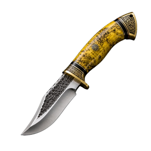 Cuchillo de Hoja Fija Hecho a Mano con Punta Caída, Hoja de Acero Inoxidable, Mango Amarillo, Cuchillo de Caza, Grosor de 0.6mm - Product Image 1