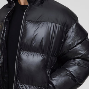 Veste d'hiver décontractée pour homme, noire, en duvet matelassé, col montant, fermeture éclair, coupe-vent, épaisse et isolante - Product Image 3