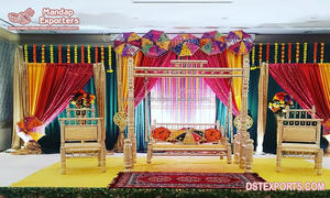 Golden Finish Wedding <b>Swing</b> Decor Stage Wedding Stage <b>Swing</b> with Peacock Base Walima Decoration Stage <b>Swing</b> <b>Seat</b> - Product Image 2