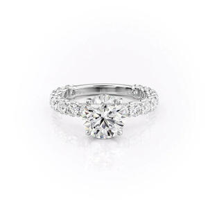 Bague en argent sterling 925 avec diamant de laboratoire taille ronde, finition dorée et pierres latérales rondes, bijoux de mariée élégants pour grossistes - Product Image 1