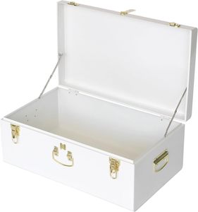 White Metal Wedding <b>Keepsake</b> <b>Box</b> with Gold Hardware Decorative Bridal <b>Memory</b> Trunk for Invitations Photos and Marriage Mementos - Product Image 2