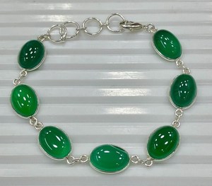 Bracelet en onyx vert naturel, plaqué argent 925, fait main, avec cabochon ovale, bijoux pour femmes - Product Image 4