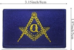 Écusson brodé personnalisé éco-responsable avec emblème maçonnique, bleu et noir, rectangulaire, à coudre, style classique pour vêtement - Product Image 2