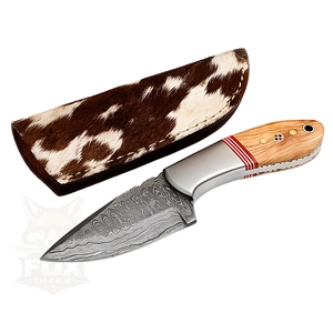 Couteau de chasse tactique de survie à lame droite en acier de Damas de qualité industrielle, manche en bois, étui en cuir, garantie 3 ans - Product Image 5