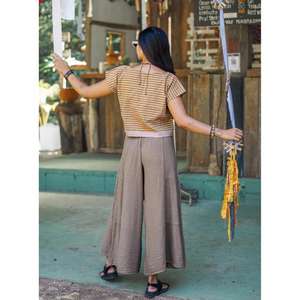 Ensemble pantalon large et crop top bohème pour femme, tenue décontractée en coton deux pièces pour l'été - Product Image 1