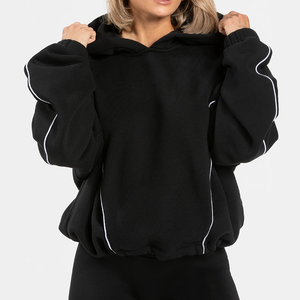 Custom Embroidered Plain Pattern Short Length Autumn Front Logo Drop Shoulder Oversized Hoodies <b>Women</b> Pullover <b>Top</b> - Product Image 4