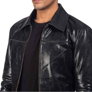 Chaqueta de Cuero con Cuello, Piel de Vacuno Auténtica, Cierre de Cremallera, Cuello Camisero, Puños Abiertos, Estilo Clásico, Personalizable de Primera Calidad - Product Image 4