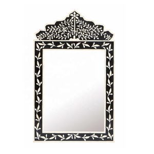 Miroir mural moderne en os noir incrusté, forme octogonale, fait main, accent décoratif pour chambre, couloir, salon - Product Image 1
