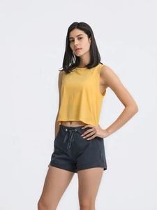 Women's <b>Yellow</b> Sleeveless <b>Crop</b> Tank <b>Top</b> O-Neck Solid Casual Autumn Knitted Breathable Eco-Friendly Plus Size Size - Product Image 2