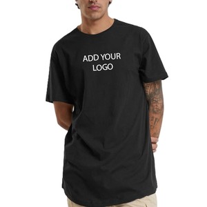 Camisetas de hombre de algodón grueso negro con logo personalizado, estilo urbano, manga corta, informales, lisas, con estampado en relieve y bordado. - Product Image 1
