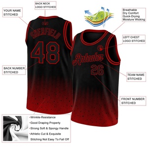 Camiseta de Baloncesto Retro Personalizada, Transpirable, Negra y Roja, con Estampado Sublimado, Malla sin Mangas, Nombre del Equipo 00, Unisex, para Adultos - Product Image 3
