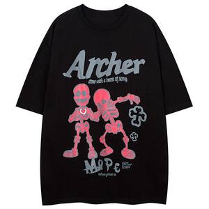 Camiseta Unisex de Estilo Casual, Tejida, 100% Algodón, con Estampado de Letras de Alambre de Púas ASSC, Cuello Redondo Holgado, Secado Rápido y Transpirable - Product Image 2