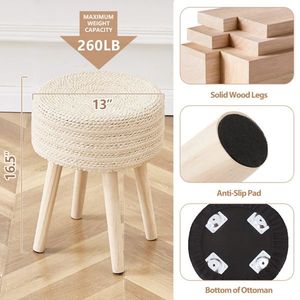 Poggiapiedi Ottomano in Giacinto Marino Naturale Intrecciato a Mano con Gambe in Legno Massello, Sgabello per Ingresso e Uso Alberghiero - Product Image 5
