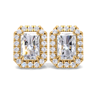 IGI Certified Lab Grown Diamond Radiant Cut Halo Stud <b>Earrings</b> 14K Gold Milgrain Halo Diamond Studs - Product Image 4