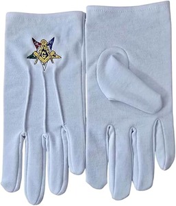 Guantes Masónicos Bordados OES – Guantes Grandes de Algodón 100% Blancos para Francmasonería con Símbolo de G, Cuadrado y Compás |   Regalia Masónica - Product Image 2