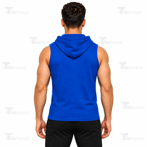 Vente en gros de sweats à capuche de sport pour hommes XS personnalisés, coupe régulière, sans manches, vêtements de musculation ciblés, couleur unie - Product Image 5