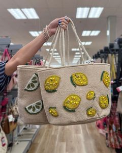 Handmade Fruit Embroidered Beaded Tote Bag Women Floral <b>Canvas</b> Shoulder Summer <b>Beach</b> Bag - Product Image 3