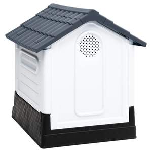 Casa para Perros Pequeña y Resistente en Gris, Blanco y Negro, Hecha de Polipropileno, Muebles para Mascotas - Product Image 4