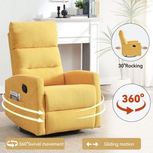 Manual <b>Recliner</b> Chair with Rocker and Swivel Yellow Fabric for Living Room Perfect Comfor - Product Image 2