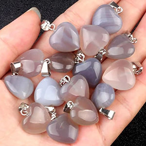 Colgante de Corazón de Plata de Ley 925 con Ágata Gris Natural – Amuleto Minimalista con Piedra Preciosa para Mujer y Creación de Joyas DIY - Product Image 1