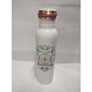 Bulk Wholesale Royal <b>White</b> Oriental Floral Printed Pure Copper <b>Bottle</b> Jointless Ayurvedic <b>Water</b> Flask With Two Tumblers - Product Image 5