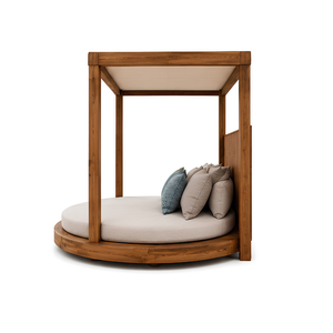 Lit de repos rond de luxe pour l'extérieur avec auvent, lit de jardin en bois massif pour hôtel, complexe hôtelier, villa, patio, mobilier d'hôtellerie - Product Image 3