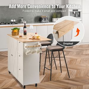 Carrello da Cucina Regolabile da 115 cm con Piano in Legno Massello, Mobile Contenitore e Tavolo Girevole con Porta Spezie - Product Image 4
