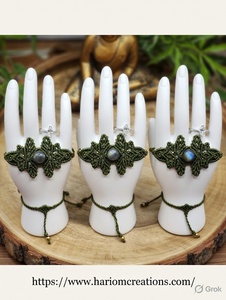 เครื่องประดับทำมือจากทองเหลืองและด้ายเคลือบทองโบราณ ประดับพลอยออนิกซ์สีดำ สไตล์โบโฮ ปรับขนาดได้ เหมาะสำหรับงานปาร์ตี้และเป็นของขวัญ - Product Image 2