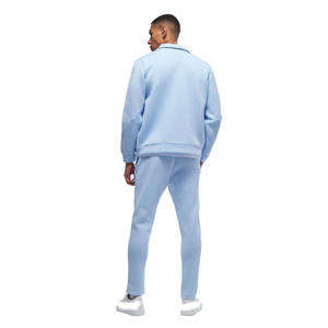 Ensemble de survêtement pour homme, veste à col zippé bleu clair uni et pantalon de jogging assorti, vêtements en gros OEM ODM - Product Image 3