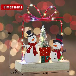 Adornos Navideños de Mesa con Muñecos de Nieve de Madera Preiluminados con LED, Funcionan con Pilas, Decoración para el Hogar con Marco de Metal y Cajas de Regalo - Product Image 2