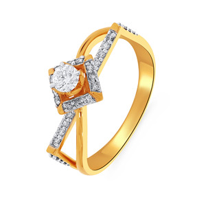 Designer 18K Yellow Gold Round Solitaire Diamond Ring for Women Geometric Open <b>Frame</b> Pavé Ring Fine Jewelry - Product Image 1