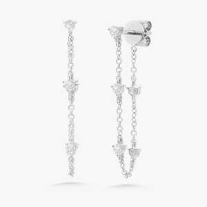 Lab Grown Diamond Station Earrings Pave Set 28mm Bezel 14K Gold Delicate Hanging Dangle Drop Chain Earring <b>Round</b> Cut For Women - Product Image 3