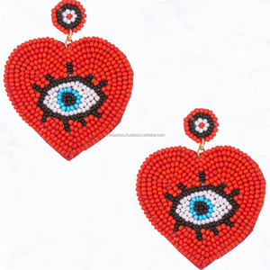 Pendientes de Aro Colgantes con Cristales de Estrás Geométricos Rojos Estilo Bohemia para Niños, Hechos a Mano con Cuentas, Ideales para Fiestas y Regalos - Product Image 1