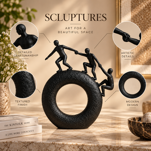 Sculpture Moderne Abstraite en Aluminium, Figurine Humaine Circulaire Noire, Écologique, Décoration Artistique pour Table de Salon - Product Image 5