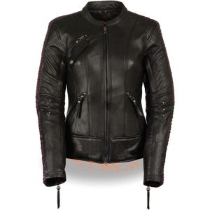 Chaqueta de Motociclismo para Mujer en Cuero Negro y Morado con Bordado de Fénix, Ropa Deportiva, Ropa de Automovilismo - Product Image 1