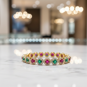 Brazalete de Plata 925 con Ónix Verde y Gema Azul Hidroplatinada, Chapado en Oro de 18K, Brazalete de Boda, Regalo de Aniversario para Ella - Product Image 1