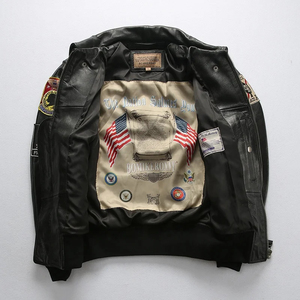 Nouvelle veste bomber en cuir véritable pour homme avec motifs de patchs, fermeture éclair, col rabattable, style motard - Product Image 2