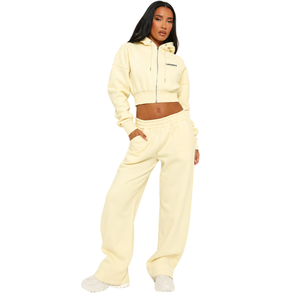 Conjunto de Sudadera Corta con Capucha y Pantalones Jogger para Mujer, Invierno, Color Sólido, Cintura Elástica, Estilo Casual, Dos Piezas - Product Image 1