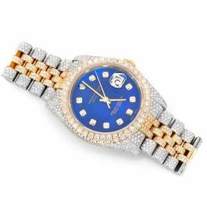 Luxury Fully Iced Out Moissanite <b>Watch</b> <b>Blue</b> Dial Two Tone Gold Silver Automatic Mechanical Diamond <b>Watch</b> - Product Image 4
