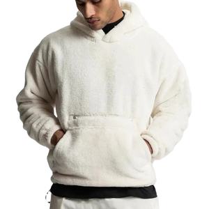 Men's Oversized Hooded Fleece <b>Sweatshirt</b> <b>White</b> Solid Color Casual Winter Wear Regular Fit Pocket Design - Product Image 1