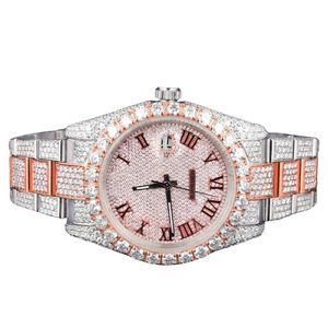 Montre mécanique personnalisée, diamant moissanite taille ronde, acier inoxydable, analogique, automatique, artisanale, bijoux sertis de pierres - Product Image 1