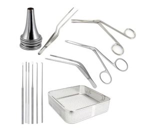 Kit de retrait de corps étrangers auriculaires 12 pièces en acier inoxydable, instruments chirurgicaux manuels durables certifiés CE Classe II pour l'oreille moyenne - Product Image 1