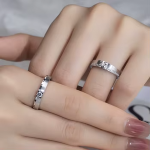 Anillos de boda clásicos de plata 925 con diamantes, engaste pavé, corte brillante redondo, unisex, para ocasiones de boda - Product Image 3