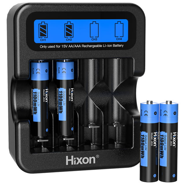 Hotsale 1.5V AAA Lithium-ion Batteries 1100mWh Long Cycle Life 4PCS Batteries and LCD Charger Kit