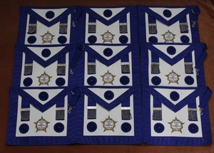 Delantal de Maestro Masón de la Logia Azul/Delantera de Antiguo Maestro Masón con encaje bordado y cadena dorada/plateada para coser, con insignia - Product Image 5
