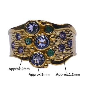 Anillo de Plata de Ley 925 Chapado en Oro Vintage con Piedras Preciosas de Topacio Azul, Topacio Blanco y Esmeralda Hechas a Mano con Bajo MOQ para Mujer - Product Image 2