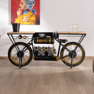 Vandana Royal Surface vintage motorcycle <b>console</b> in wood and <b>black</b> metal Crazy - Product Image 3
