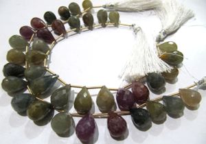Cuentas facetadas de zafiro natural multicolor en forma de lágrima de 8x12mm a 9x14mm, hilo de 10 pulgadas - Product Image 2